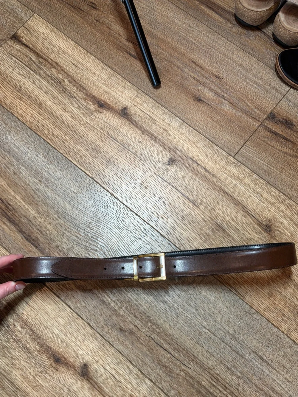 Vintage Trafalgar Reversible Leather Dress Belt Size 34/85 Gold Swivel Italy USA